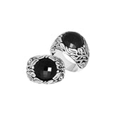 Sterling Silver Black Onyx Quartz Leaf Motif Ring Handcrafted In Bali Indonesia